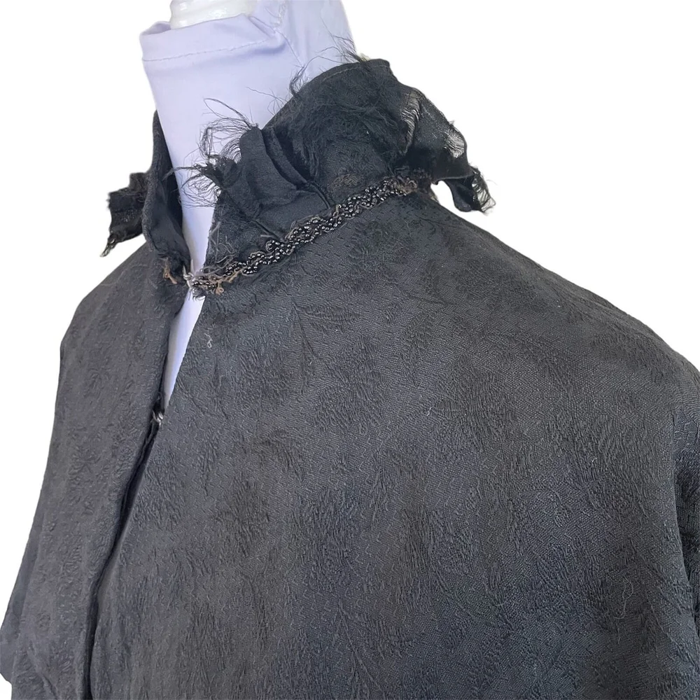 Victorian Edwardian Black Brocade Cape Feather Beaded